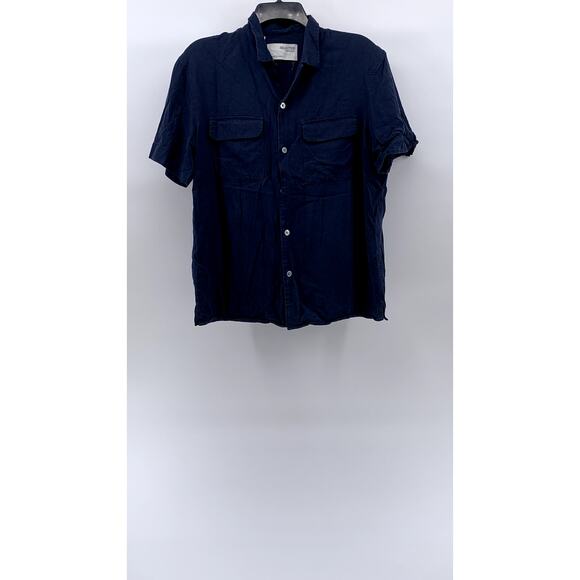 SELECTED HOMME Men's Dark Blue Regular-Fit Button-Up Short Sleeve Shirt SZ M - Picture 1 of 9
